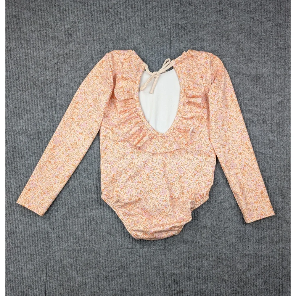 Bella Bliss Swimsuit Girls 8 Rash Guard Long Sleeve Orange Paisley Floral Ruffle